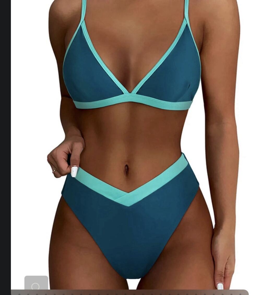 SUUKSESS Women Triangle High Cut Bikini Blue Green M